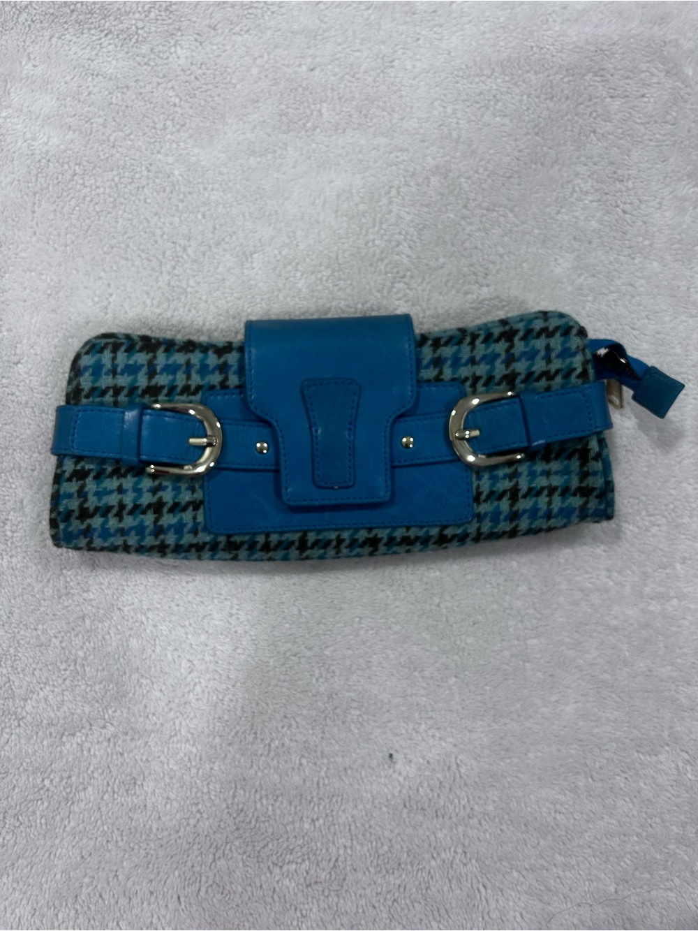 Banana republic Blue Houndstooth Clutch Bag with Buckle Trim